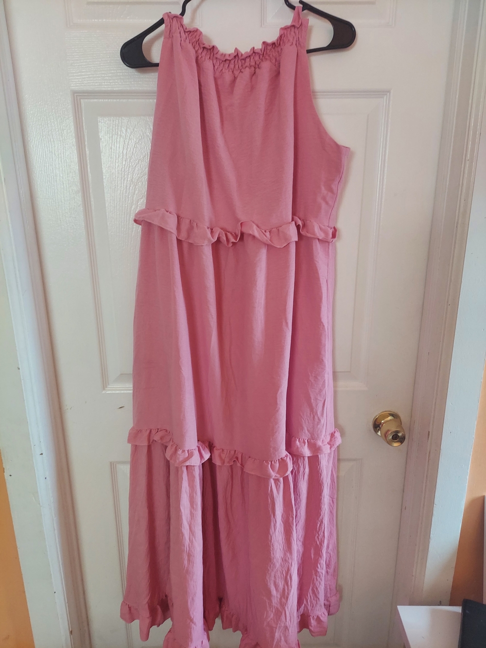 SHEIN Pink Ruffle Tiered Maxi Dress